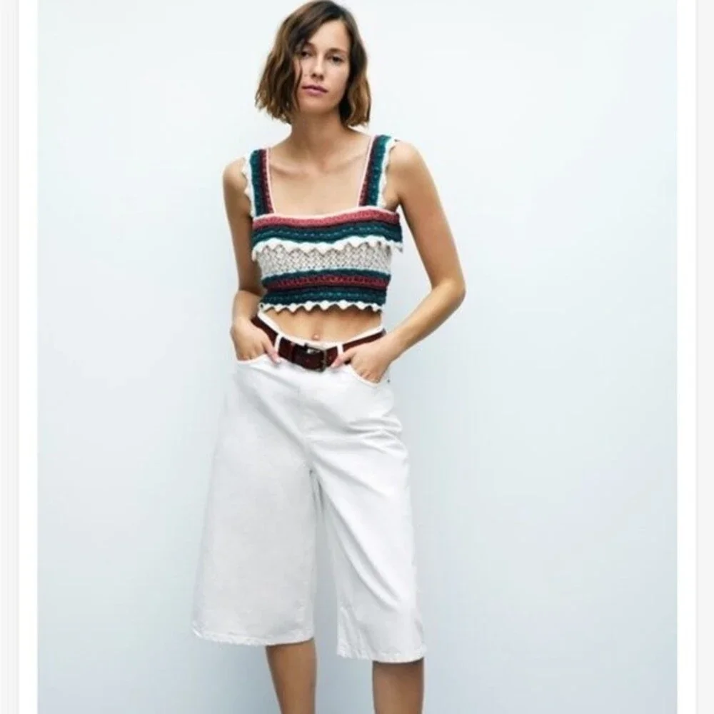 Zara Crochet Knit Crop Top L